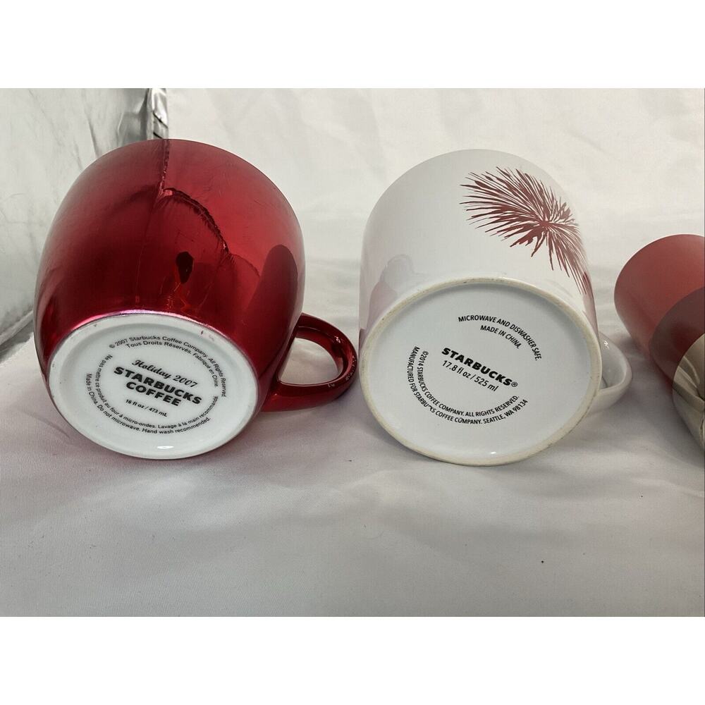 VTG STARBUCKS RED 4 MUG CUP LOT FIREWORK CHRISTMAS WASHINGTON - Picture 5 of 8